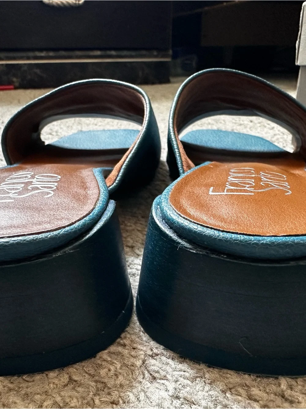 Franco Sarto Teal Leather Slide Mules